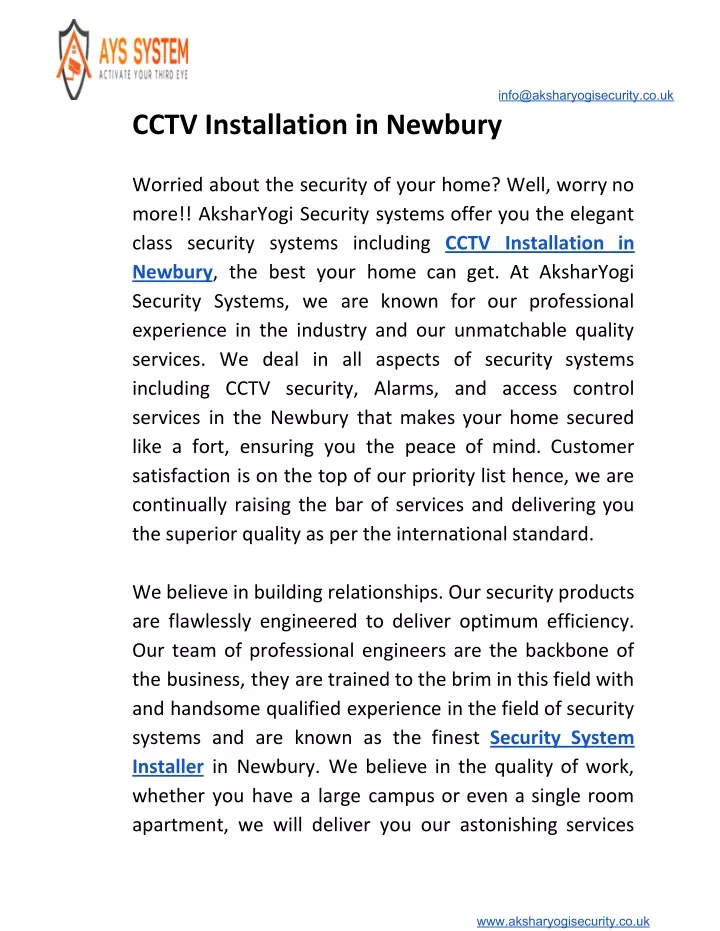 info@aksharyogisecurity co uk cctv installation