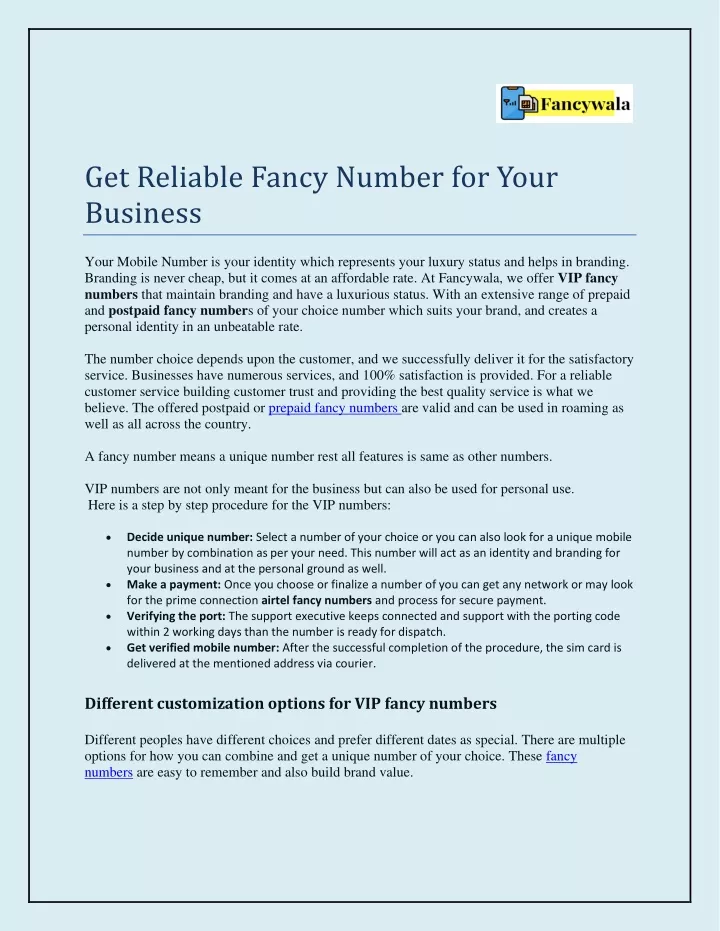 get reliable fancy number for your business