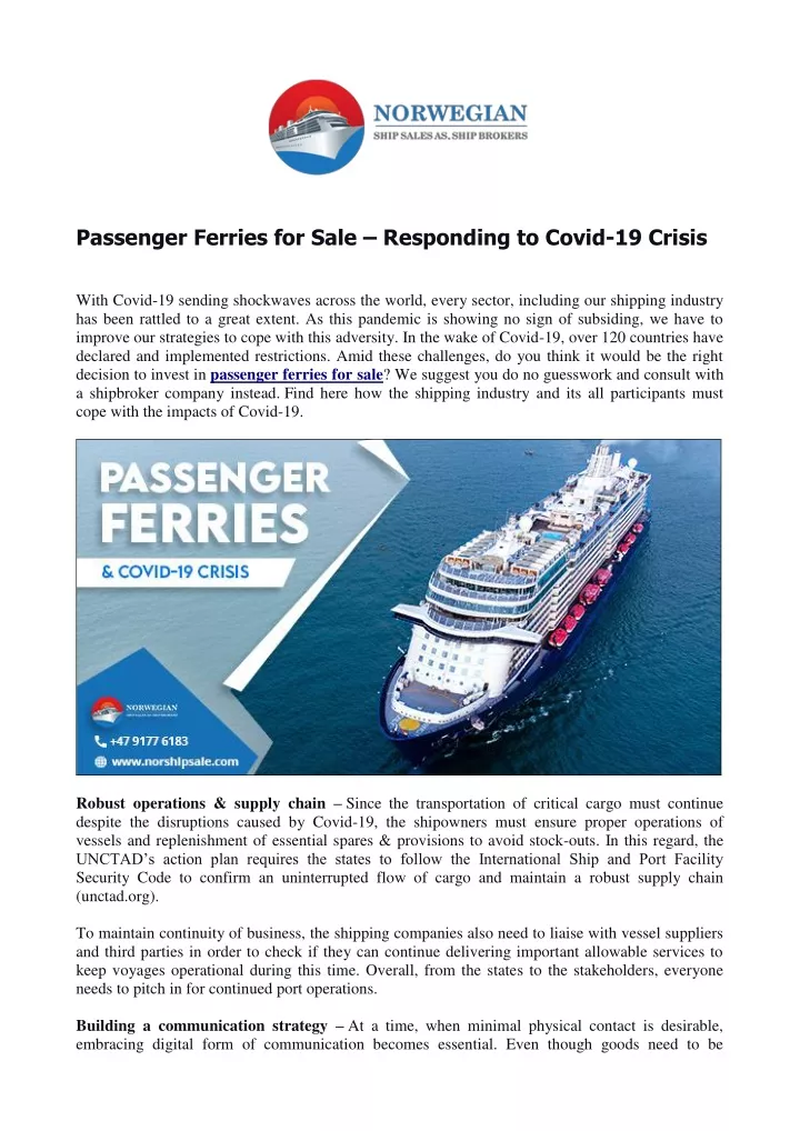 passenger ferries for sale responding to covid