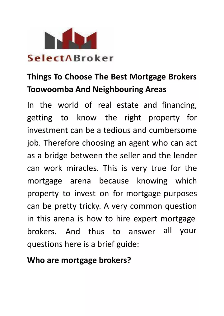 things to choose the best mortgage brokers