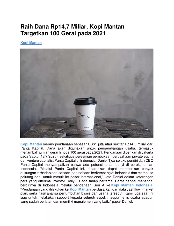 raih dana rp14 7 miliar kopi mantan targetkan