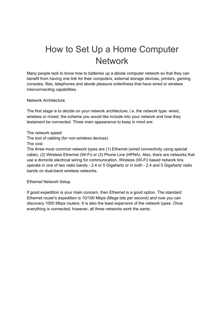 how to set up a home computer network