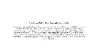 A Useful Idea To Hire House Cleaning Service In Seattle