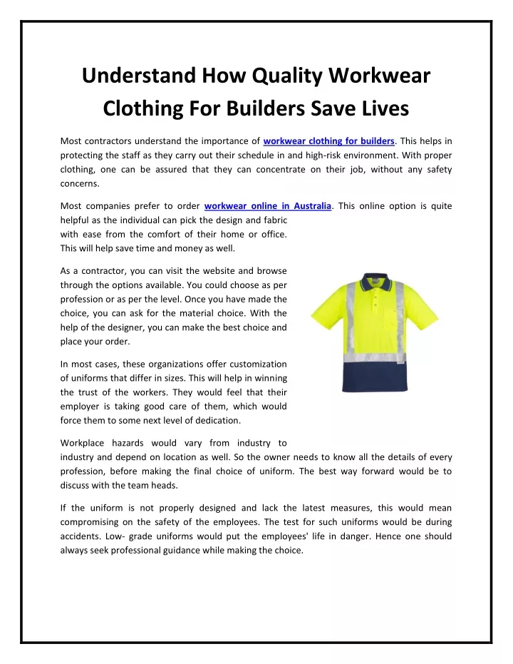PPT - Understand How Quality Workwear Clothing For Builders Save Lives ...