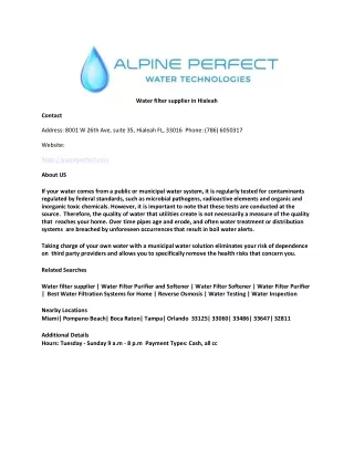 Water filter supplier in Hialeah