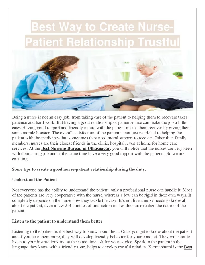 best way to create nurse patient relationship