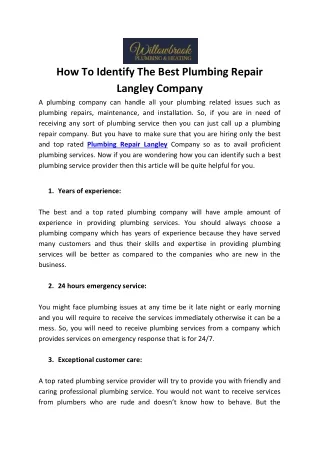 How To Identify The Best Plumbing Repair Langley Company