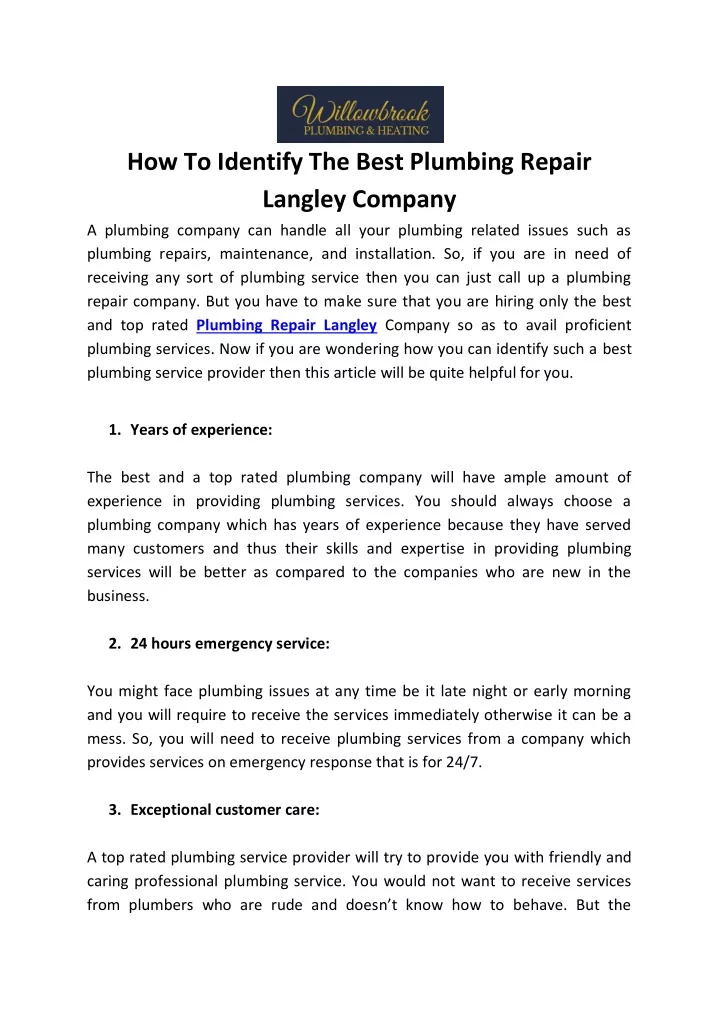 how to identify the best plumbing repair langley