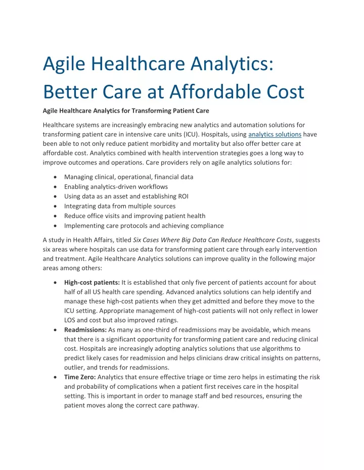 agile healthcare analytics better care