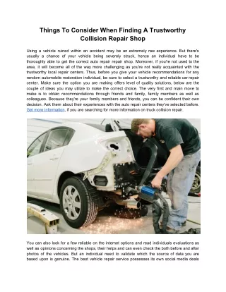 Things To Consider When Finding A Trustworthy Collision Repair Shop