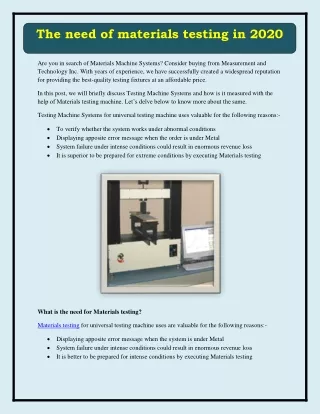 Material Testing With highly-efficient Testing machines | MTI