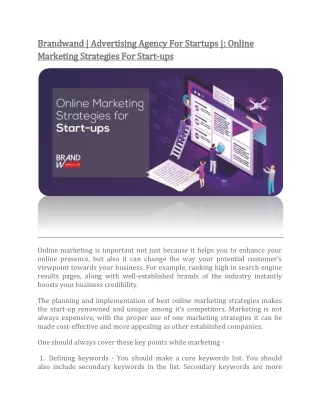 Brandwand | Advertising Agency For Startups |: Online Marketing Strategies For Start-ups