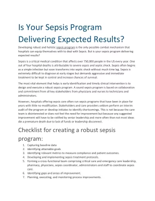Is Your Sepsis Program Delivering Expected Results?
