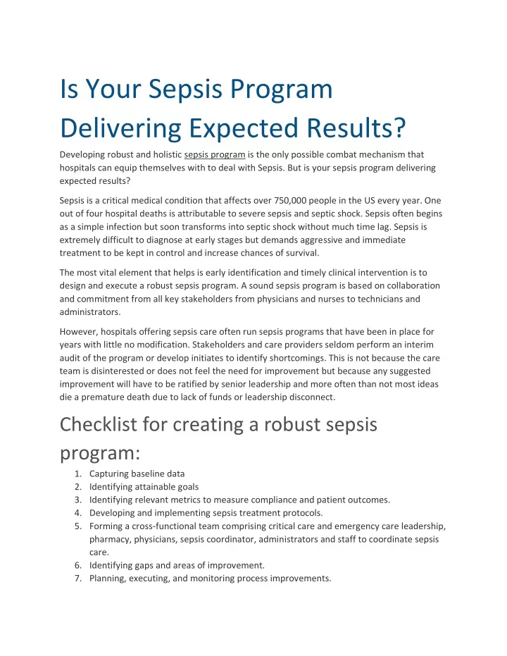 is your sepsis program delivering expected results