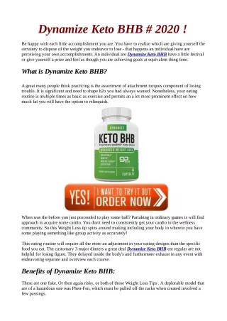 Dynamize Keto BHB Reviews "Where to Buy" Benefits & Side Effects (Website)!