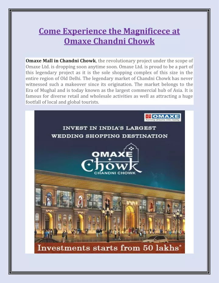 come experience the magnificece at omaxe chandni