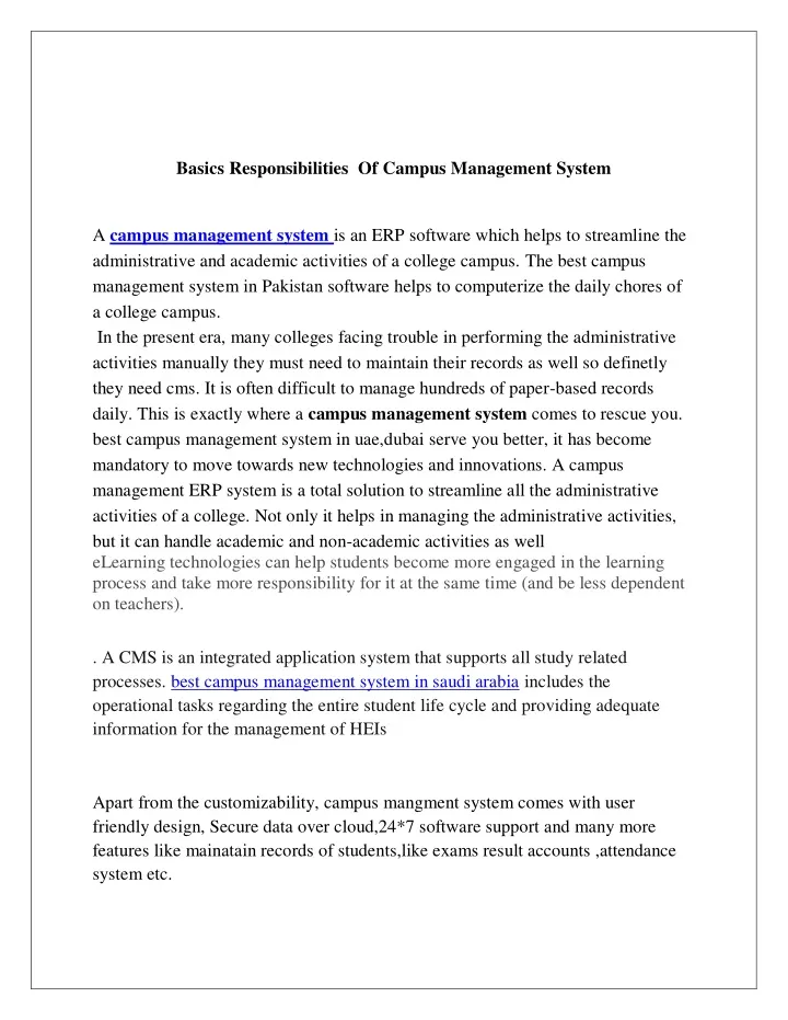 basics responsibilities of campus management