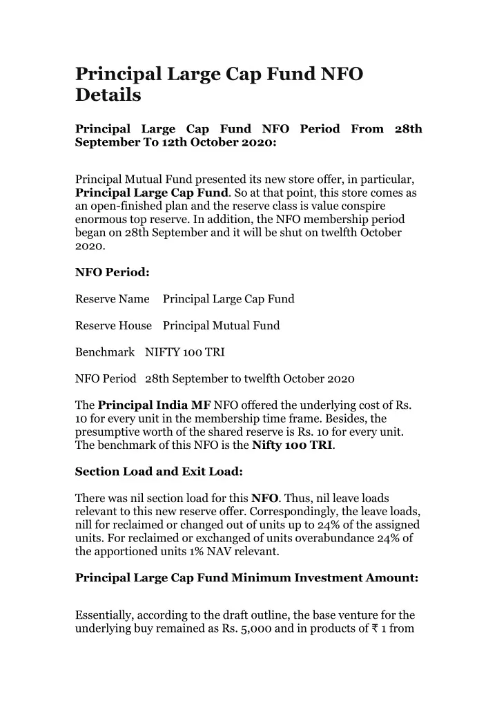 principal large cap fund nfo details