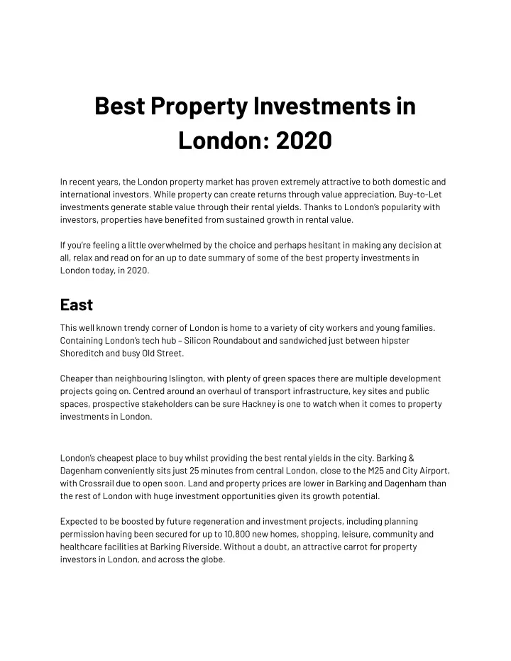 best property investments in london 2020