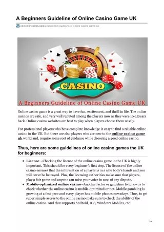 a beginners guideline of online casino game uk