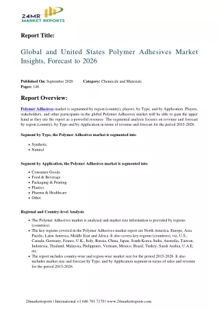 Polymer Adhesives Market Insights, Forecast to 2026