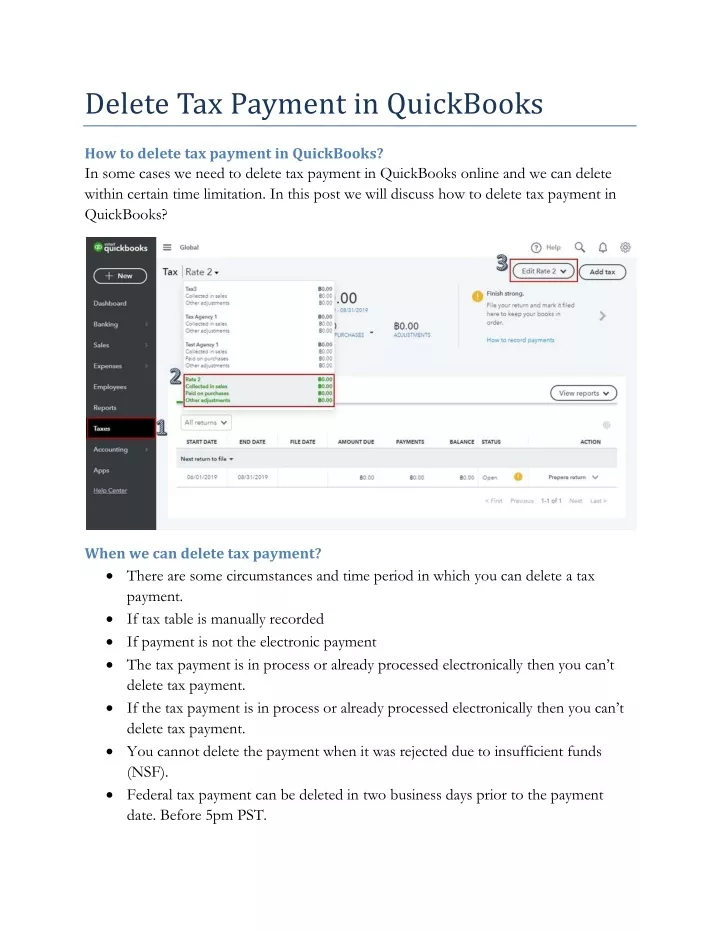 delete tax payment in quickbooks