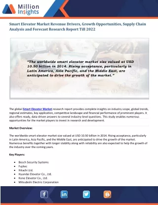 smart elevator market revenue drivers growth