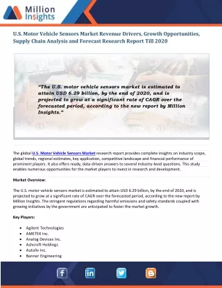 u s motor vehicle sensors market revenue drivers