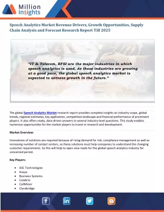 speech analytics market revenue drivers growth