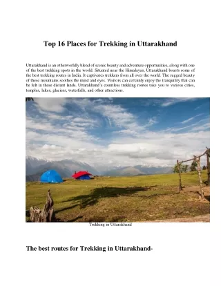 Top 16 Places for Trekking in Uttarakhand