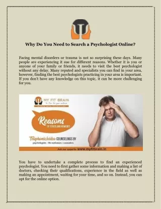 Why Do You Need to Search a Psychologist Online?