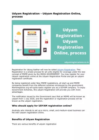 Udyam Registration - Udyam Registration Online, process