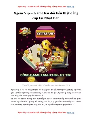 Xgem Vip – Game bài đổi tiền thật đẳng cấp tại Nhật Bản