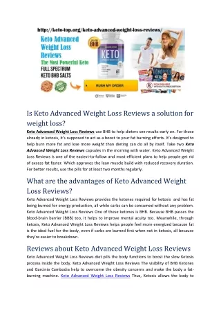 Keto Advanced Weight Loss Reviews