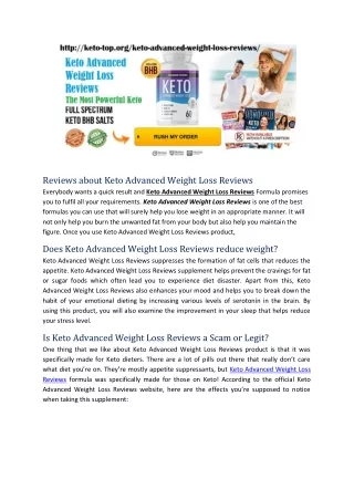 Keto Advanced Weight Loss Reviews