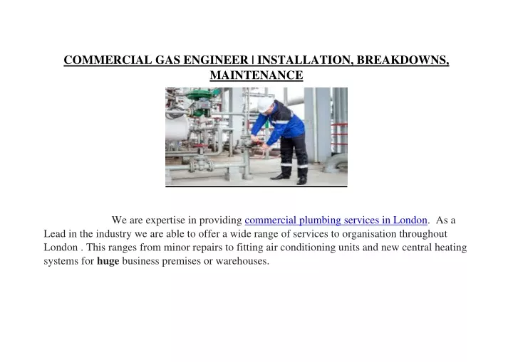commercial gas engineer installation breakdowns