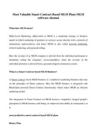 most valuable smart contract based mlm plans