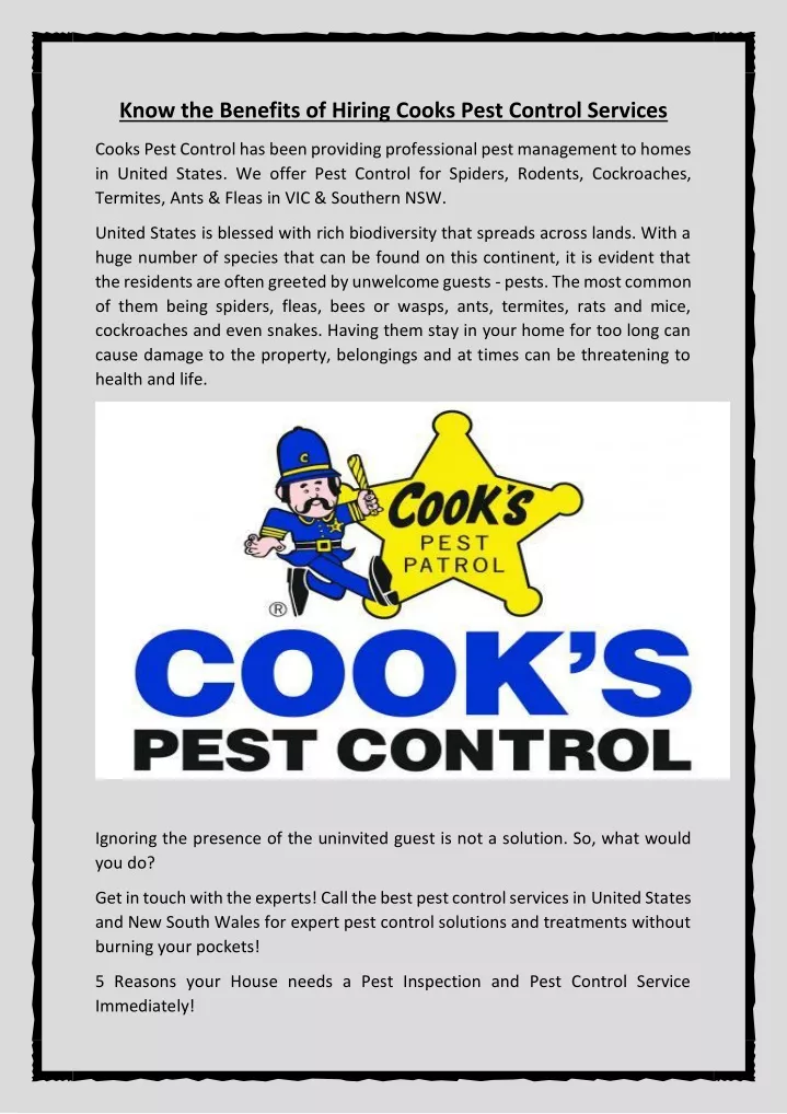 know the benefits of hiring cooks pest control