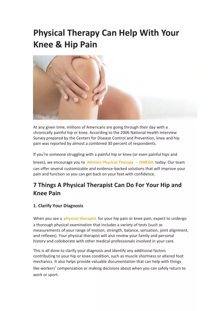 physical therapy can help with your knee hip pain