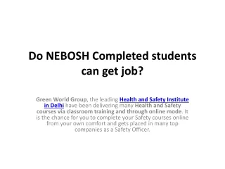 do nebosh completed students can get job