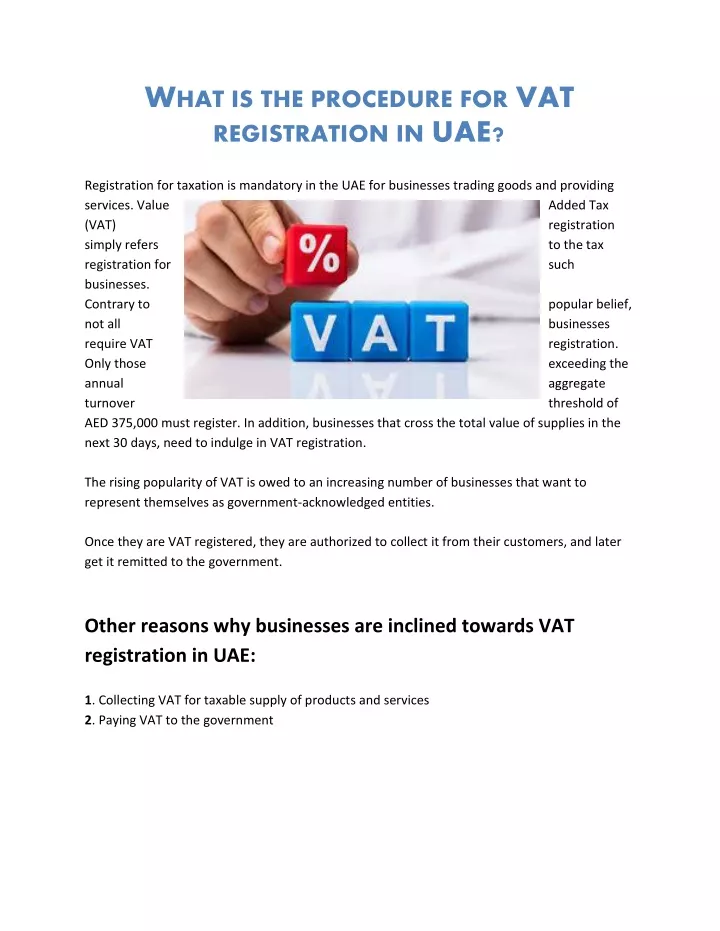 w hat is the procedure for vat registration in uae