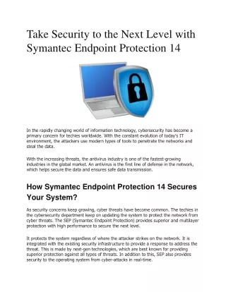Take Security to the Next Level with Symantec Endpoint Protection 14