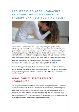 ARE STRESS-RELATED HEADACHES BRINGING YOU DOWN? PHYSICAL THERAPY CAN HELP YOU FIND RELIEF