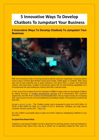 5 Innovative Ways To Develop Chatbots To Jumpstart Your Business