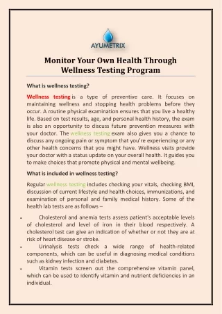 monitor your own health through wellness testing