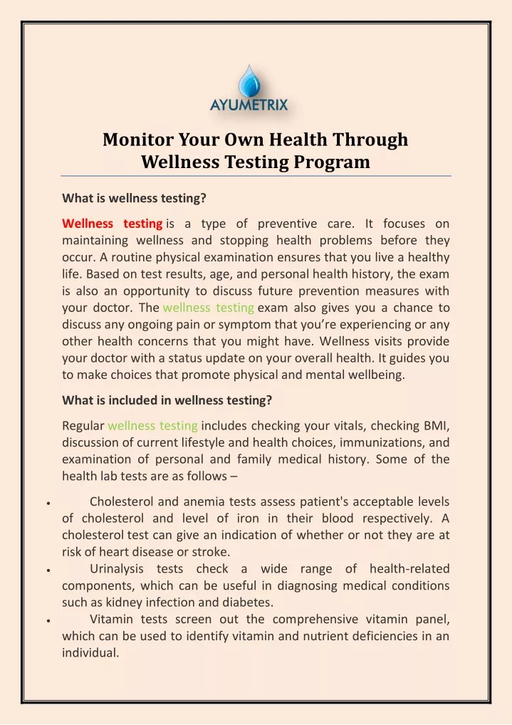 monitor your own health through wellness testing