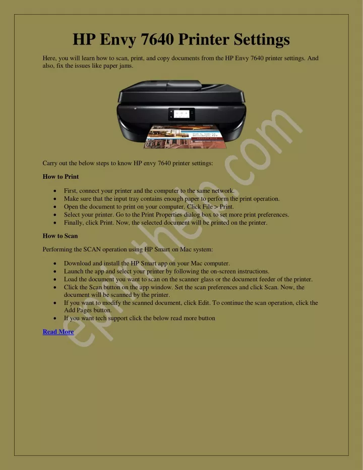 hp envy 7640 printer settings