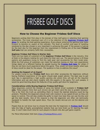 How to Choose the Beginner Frisbee Golf Discs