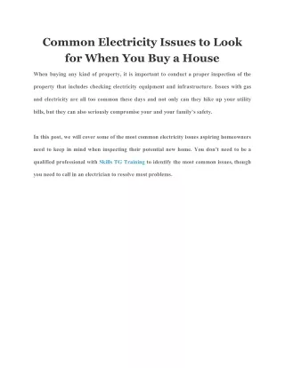 common electricity issues to look for when