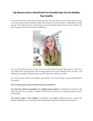 Top Reasons How a Nutritionist Can Actually Help You Eat Healthy, Stay Healthy